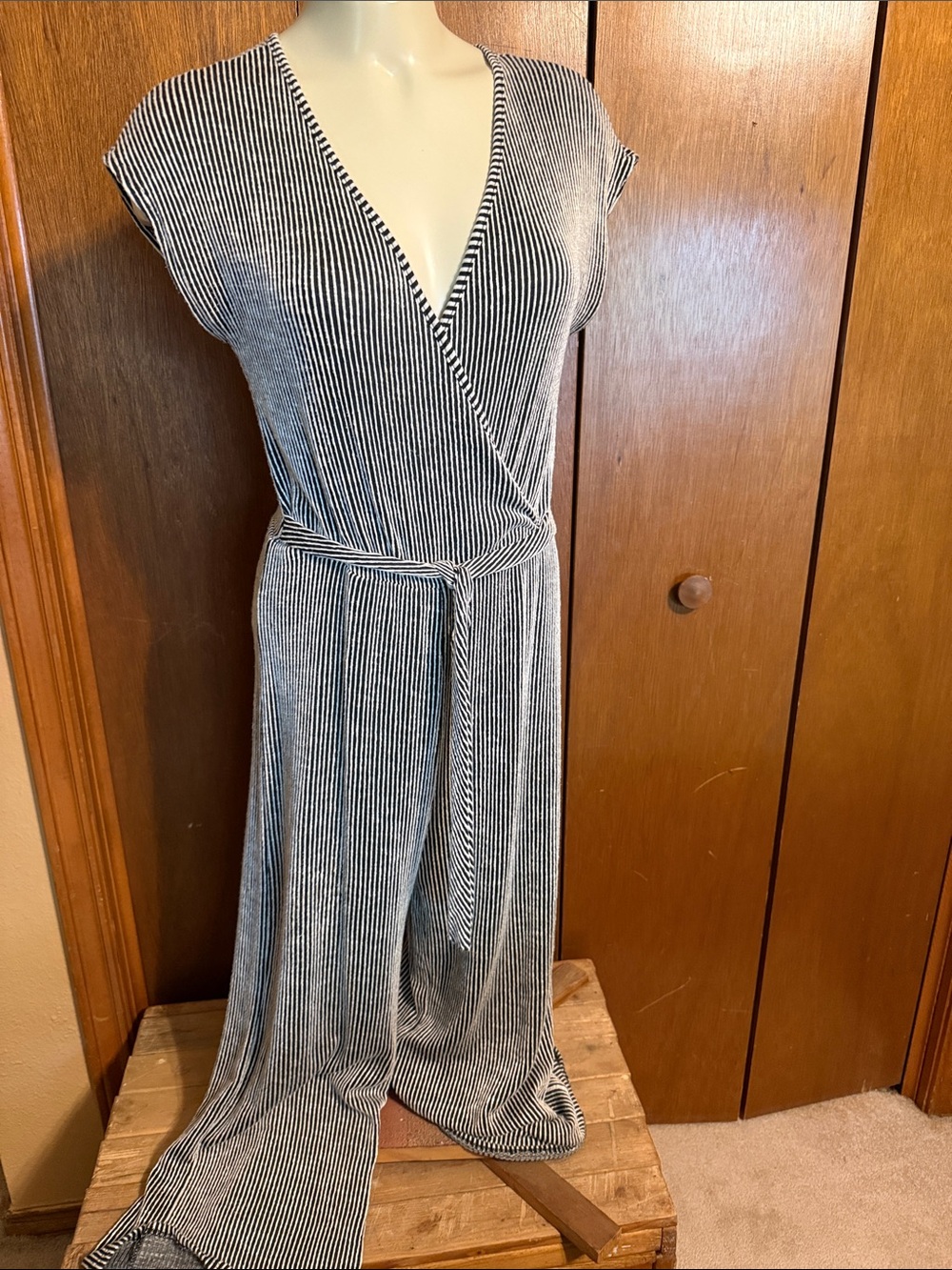 Caution To The Wind Black & White Striped V-Neck Jumpsuit